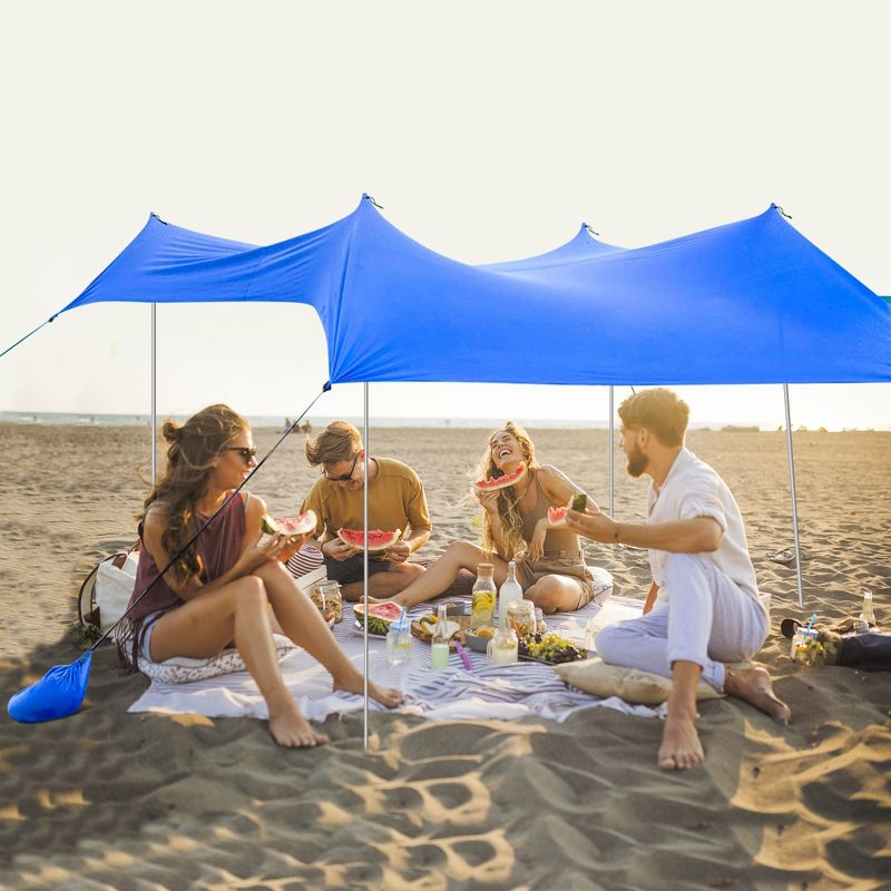 Costway Family Beach Tent Canopy w/4 Poles Sandbag Anchors 10'x9' UPF50+ Purple/Green/Blue, 2 of 10