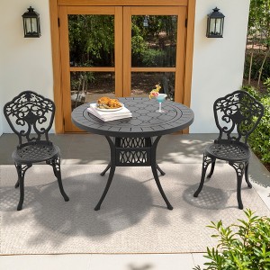 3-Piece Patio Set: Round Table & 2 Chairs - Cast Aluminum, All-Weather & Adjustable Legs for Balcony/Backyard - 1 of 4