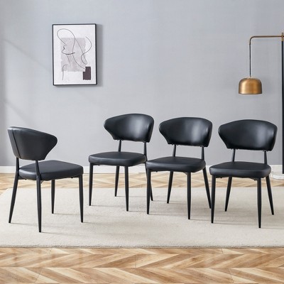 FURNIinspire Dining Chairs A Pack Of 4 Dining Chairs For Dining Room, Metal Legs Versatile Dining Chairs With Pu Cushion, Black, 17"*18"*32"