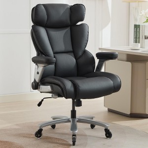 Kumasinova 500lbs Big & Tall Executive Office Chair with Adjustable Lumbar Support,Ergonomic Leather Chair with Flip-up Armrest for Home Office,Black - 1 of 4