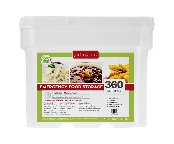 Lindon Farms Emergency Food 360-Serving Meal Solution Food Storage Pail