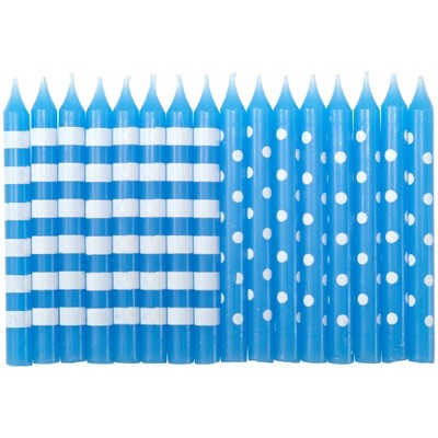 Bakery Crafts 2.5" Candles Stripes & Dots Blue - 16ct