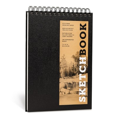 cream and black printed fabric covered notebook/sketchbook – fort