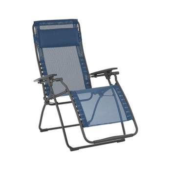 Lafuma Futura Zero Gravity Portable Ergonomic Outdoor Steel Framed Lawn Patio Recliner Folding Lounge Chair with Headrest Cushion, Ocean Blue