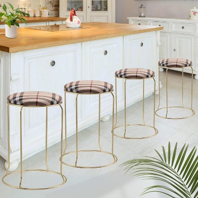 Kings Brand Furniture 4-Pack Stack Stools, Upholstered w/Metal Legs Backless Stackable  Bar and Counter Height Stool, Dining Room Kitchen Chairs