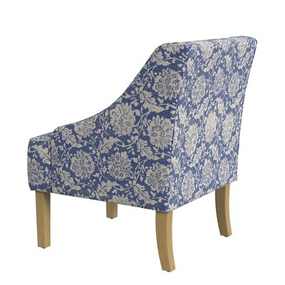 Light Blue Floral Upholstered Swoop Arm Accent Chair