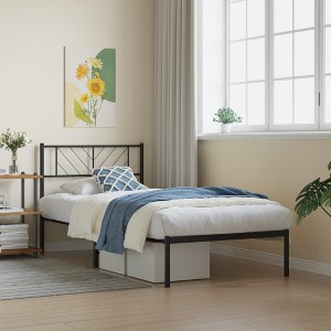 vidaXL Metal Bed Frame with Headboard Black 39.4 in.x78.7 in. - 1 of 4