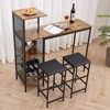 VECELO 3pcs Counter Height Dining Set Bar Table and Chairs Set for 2 with Cup Holder & Wine Rack, PU Leather Cushion Stools, Brown/Gold - 4 of 4