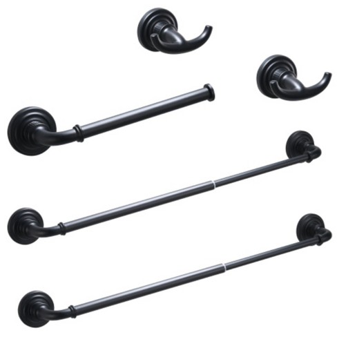 Black 4-piece 24-inch Adjustable Towel Rack And Bathroom Set : Target