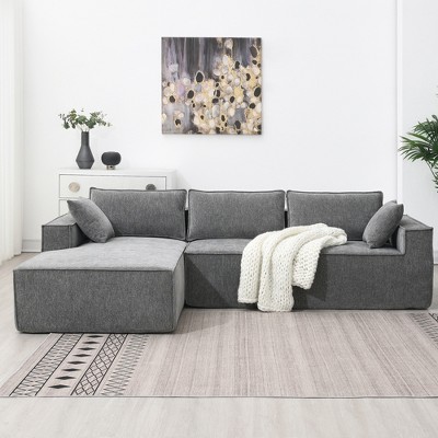 VASIP Minimalist L-Shaped Sectional Sofa Set, 2-Piece Chenille Couch, Wrinkle-Resistant, 111.5*72" No Assembly, Dark Blue