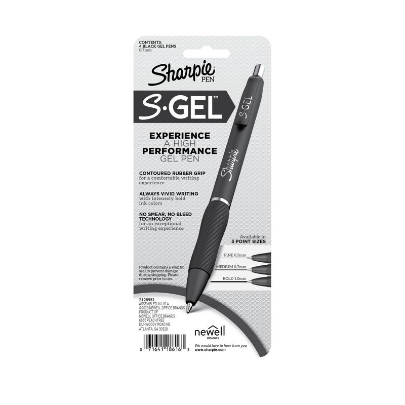 Sharpie 4pk Gel Pens Black Ink 0.7mm Medium Tip, 4 of 7