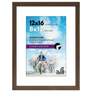 Americanflat 12x16 Picture Frame in Walnut - Displays 8x12 With Mat and 12x16 Without Mat - Composite Wood with Shatter Resistant Glass - 1 of 4