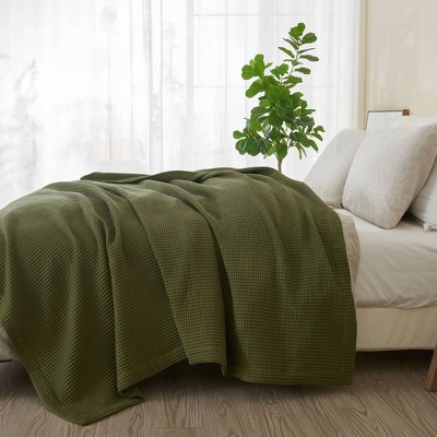 Sage Cotton Waffle Weave Knit Throw Blanket