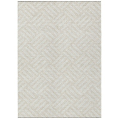 Ivory And Beige Geometric Washable Indoor Outdoor Area Rug