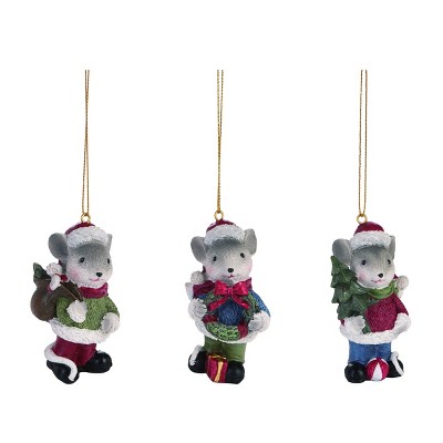 Transpac Resin 3 in. Multicolor Christmas Mouse Ornament Set of 3