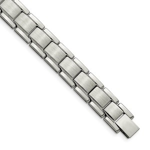 Black Bow Jewelry 12mm Stainless Steel Brushed & Polished Classic Link Bracelet, 8.25 In - 1 of 4