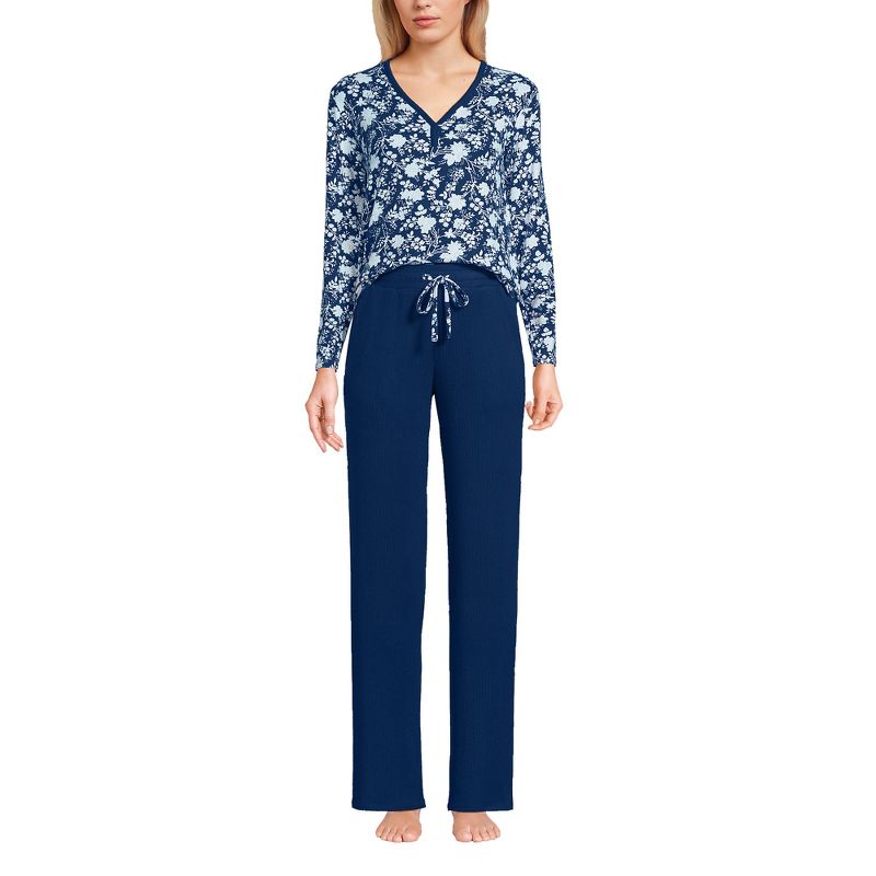 Lands' End Women's Cozy 2 Piece Pajama Set - Long Sleeve Top and Pants, 3 of 5