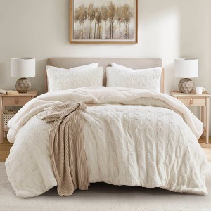 AENKYO Twin Chenille Comforter Set, Ivory Woven Textured Bedding, Textured Cable Knit Comforter Set, Twin Chenille Bedding - 1 of 4