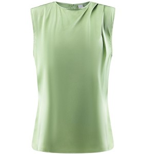 INSPIRE CHIC Women's Work Cap Sleeve Round Neck Back Button Down Ruching Decor Satin Blouse - 1 of 4
