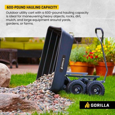 Gorilla Carts 600 lb Black Poly Garden Dump Cart with Pneumatic Tires