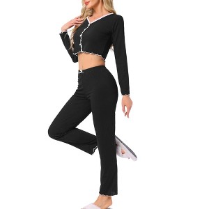 INSPIRE CHIC Women's Long Sleeve Full Length Solid Flounce Pajama Set Lounge Set - 1 of 4