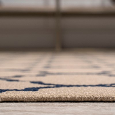 Beige and Navy Synthetic Trellis 4' x 6' Reversible Rug