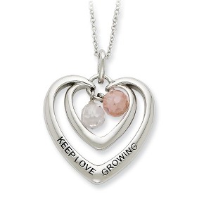 Black Bow Jewelry Sterling Silver & CZ, Keep Love Growing Double Heart Necklace, 18 Inch - 1 of 4