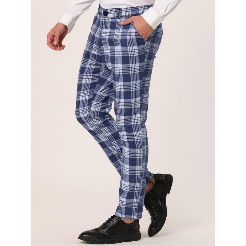 Lars Amadeus Men's Casual Slim Fit Plaid Pattern Checked Business Trousers, 2 of 7