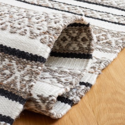 Handmade Black and Ivory Wool Stripe 4' x 6' Area Rug