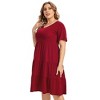 Women's Plus Size Lantern Sleeve Casual Ruffle Hem Loose Swing V Neck Tunic Mini Dress - 2 of 4