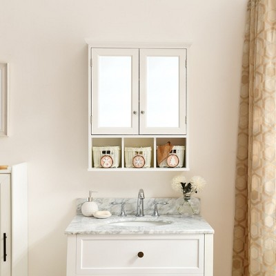 Wall-Mounted Bathroom Storage Cabinet with Mirror, 2 Doors, Adjustable Shelves & 3 Festive Storage Baskets for Kitchen/Laundry