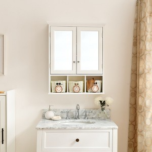 Wall-Mounted Bathroom Storage Cabinet with Mirror, 2 Doors, Adjustable Shelves & 3 Festive Storage Baskets for Kitchen/Laundry - 1 of 4