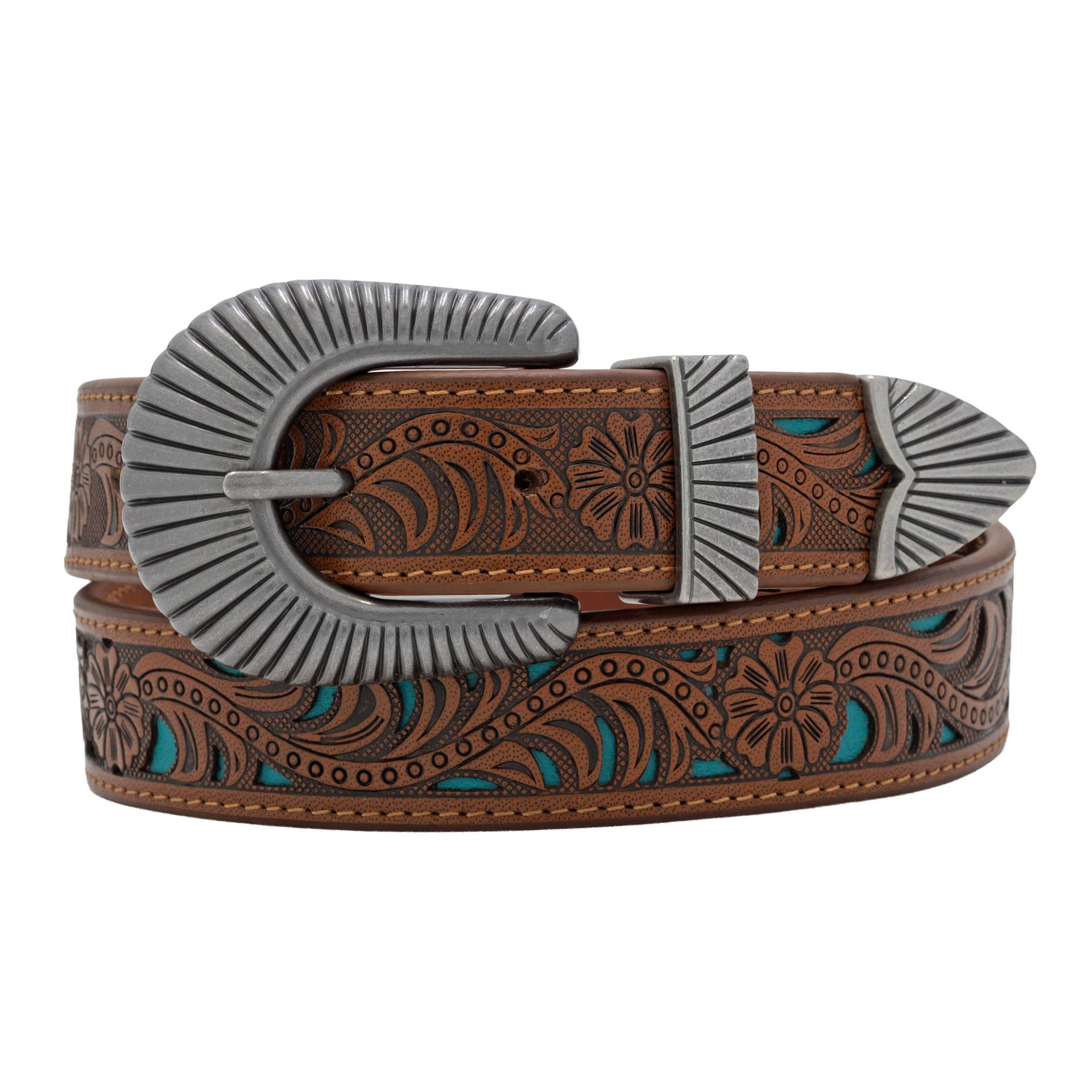 Wrangler Women's Western Embossed Belt - Brown/Turquoise