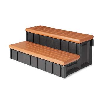Confer Plastics Leisure Accents Durable Multi-Functional Outdoor Spa and Hot Tub Storage Step with Removable Compartment, Redwood