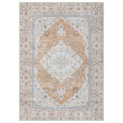 Washable Vintage Printed Rug Non Slip Low Pile Rug Retro Throw Floor Cover Foldable Indoor Carpet for Living Room Bedroom