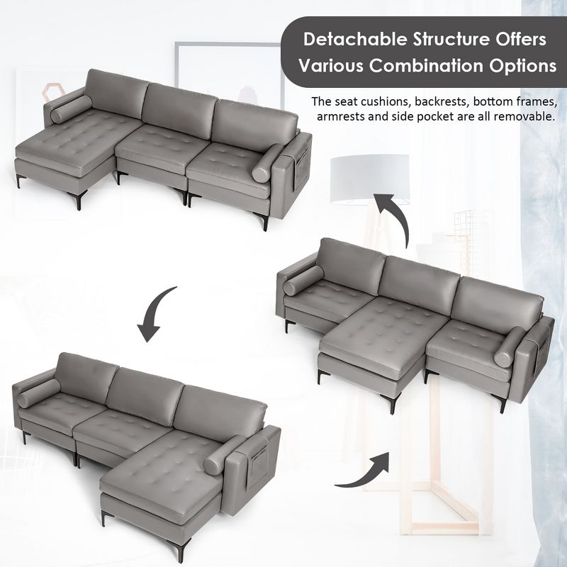Costway Modular Extra-Large 4 Seat Sectional Sofa with Reversible Chaise & 2 USB  Ports, 5 of 11