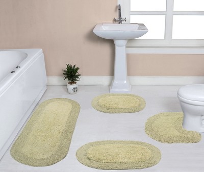 Double Ruffle Collection Cotton Ruffle Pattern Tufted Set of 4 Bath Rug Set - Home Weavers