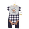 Hudson Baby Infant Boy Cotton Bodysuit, Pant and Bib Set, Football Huddles - 2 of 4