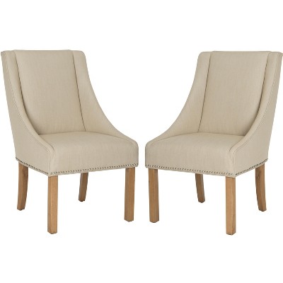 Elegant Beige Linen Upholstered Parsons Side Chair with Silver Nailheads