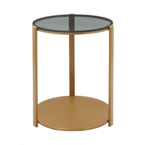 Contemporary Metal 2 Tier Accent Table Bronze - Olivia & May: Glass Top, Iron Frame, Indoor Use - 1 of 4