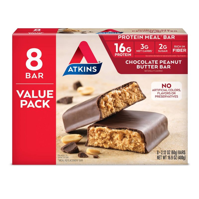 Atkins Chocolate Peanut Butter Meal Nutrition Bars, 1 of 9