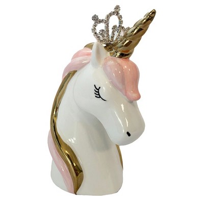 Image of Unicorn Piggy Bank â€“ Coin Money Bank for Girls with Rubber Stopper and Rhinestone Crown