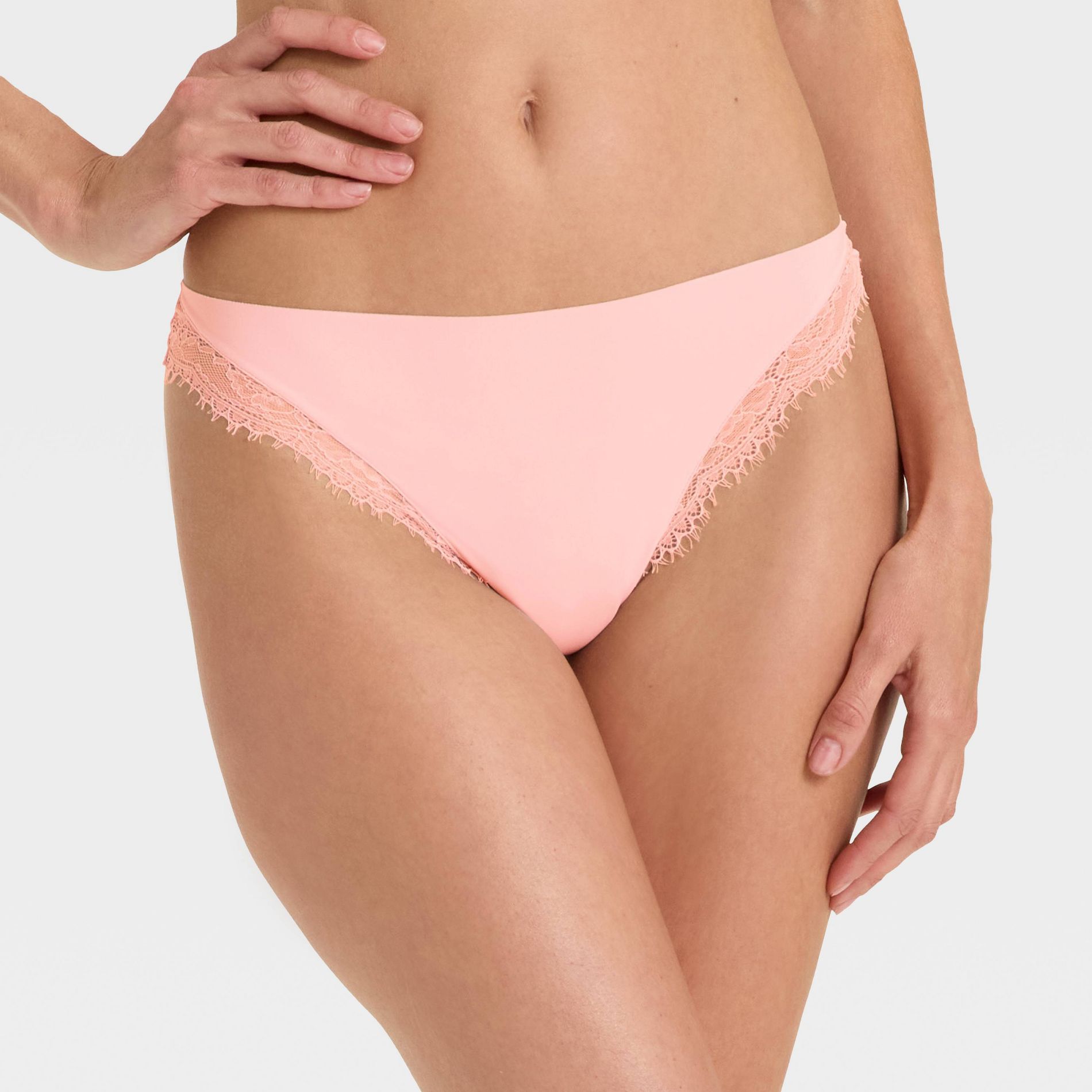 Women's Invisible Edge Lace Thong Underwear - Auden™ Blush S