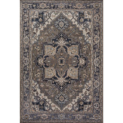 Cirali Green Navy Cream Washable Medallion Area Rug 4' x 6'