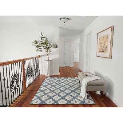 Slate Blue Hand Tufted Wool Ikat Rug, 3'6" x 5'6"