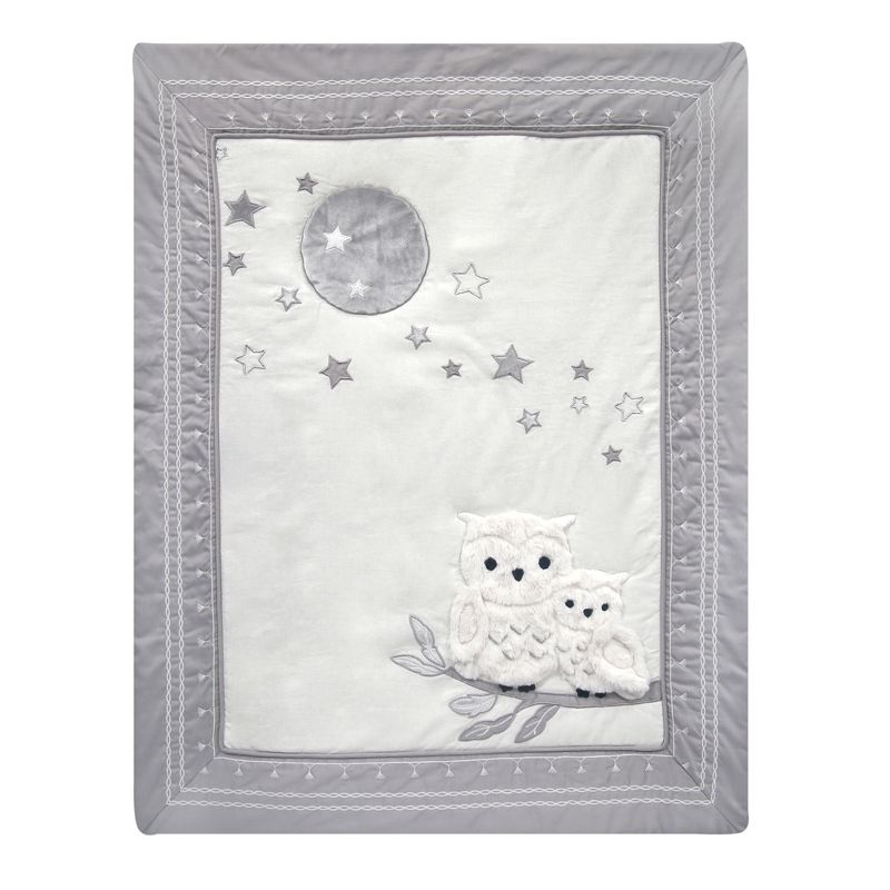 Lambs & Ivy Luna White/Gray Celestial Owl 4-Piece Nursery Baby Crib Bedding Set, 2 of 10