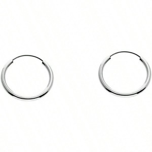 White Gold Endless Earrings, Round Slim Flexible Thin Real Gold Hoops - 1 of 4