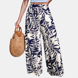 Women's Tropical Leaf Print Wide-Leg Palazzo Pants - Cupshe - 1 of 4