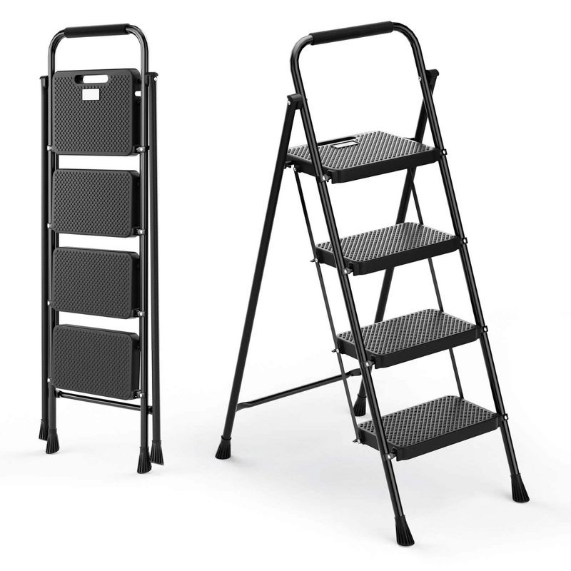 Costway Folding Step Ladder Portable 4 Step Ladder with Safety Handrails & Anti-slip Pedals, 1 of 11