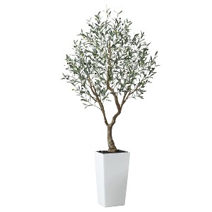 DR.Planzen UV Resistant 6-7FT Artificial Olive Tree with White/Brown Tall Planter - Faux Plants with three branches for Indoor/Outdoor for Home Decor - 1 of 4